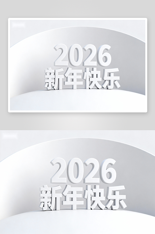 2026新年快乐白色立体字样-众图网