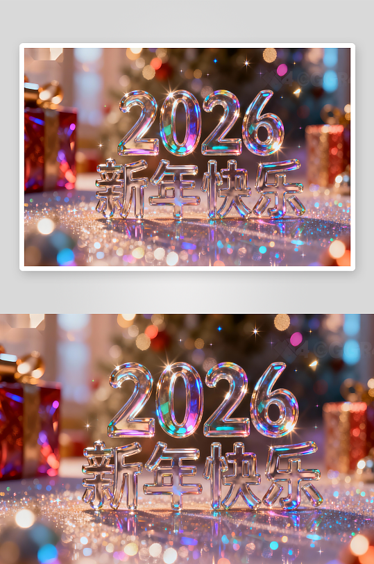 2026新年快乐立体字样庆祝场景-众图网