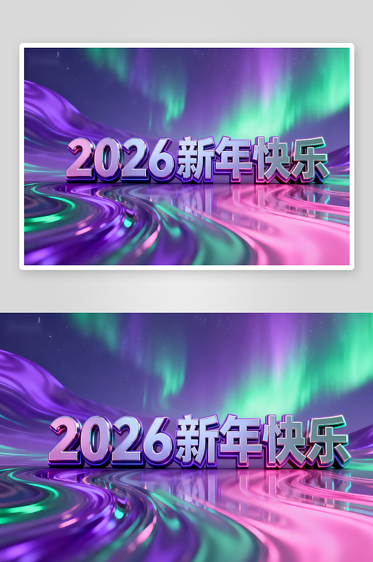 2026新年快乐紫色极光背景-众图网