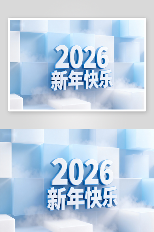 2026新年快乐蓝色立体背景-众图网