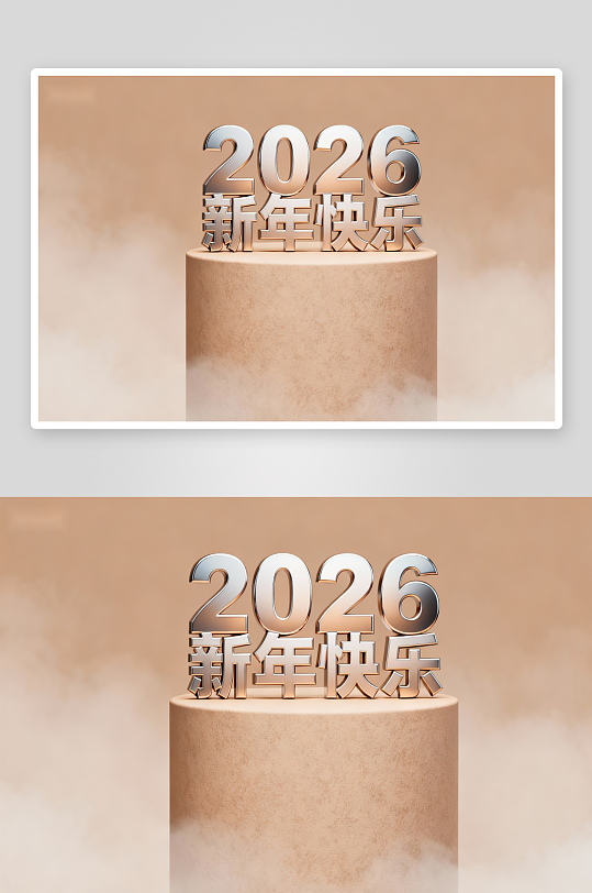 2026新年快乐金属字样展示-众图网