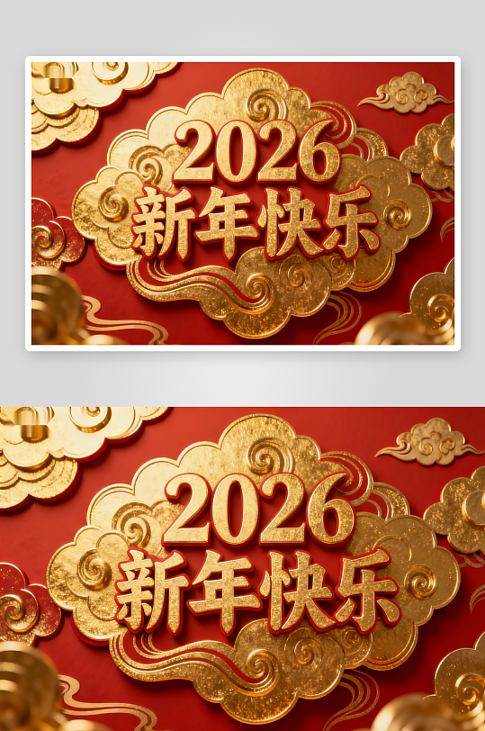 2026新年快乐金色云纹装饰-众图网