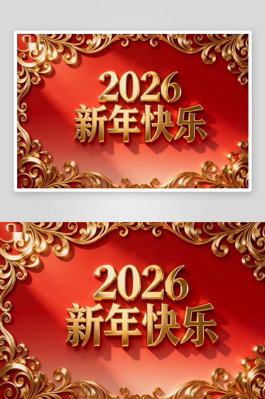 2026新年快乐金色装饰贺图-众图网