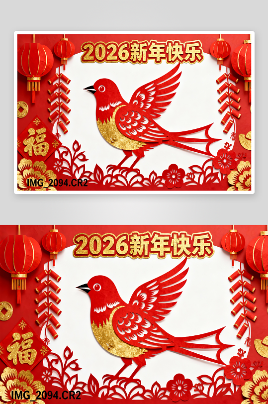2026新年红色剪纸装饰-众图网