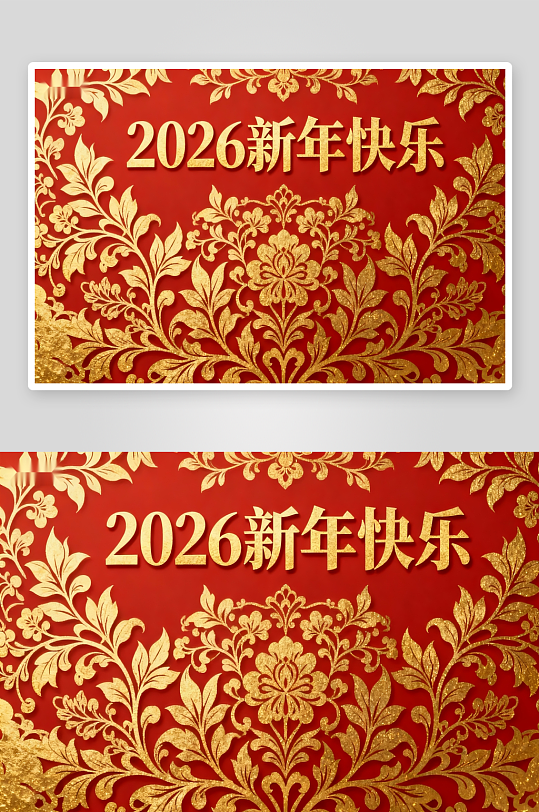 2026新年红色金色花纹贺图-众图网