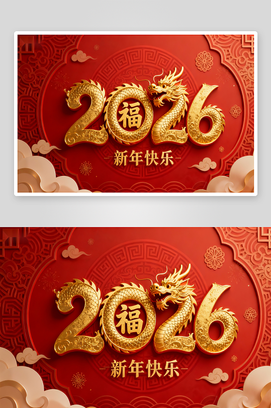 2026新年龙年红色海报-众图网