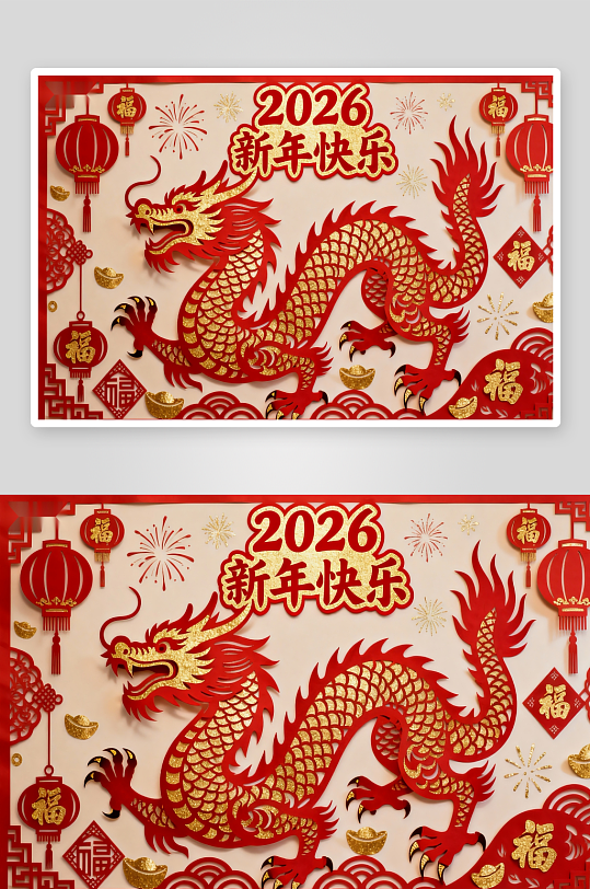 2026龙年春节剪纸装饰画-众图网