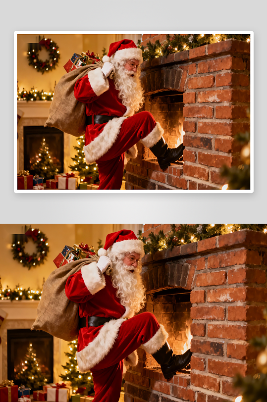 圣诞老人爬烟囱送礼物-众图网