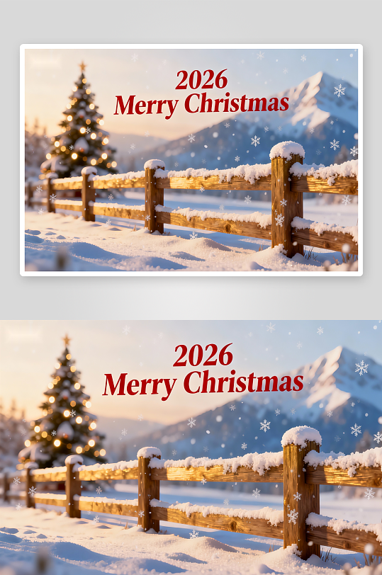 雪地圣诞树与木栅栏-众图网