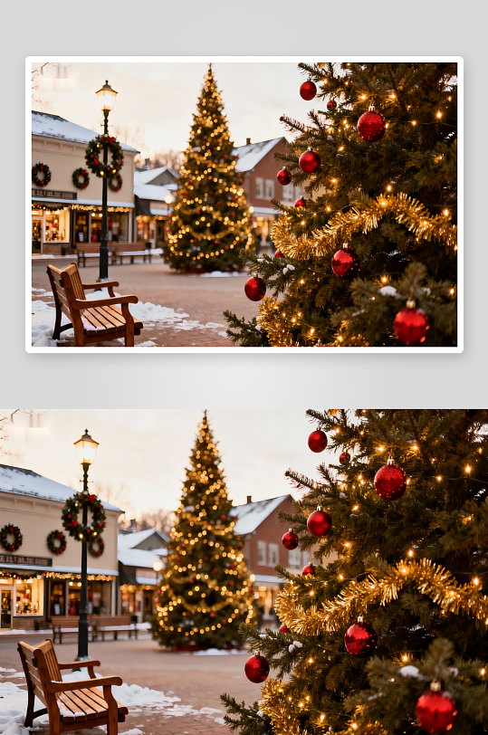 雪地圣诞树与长椅-众图网