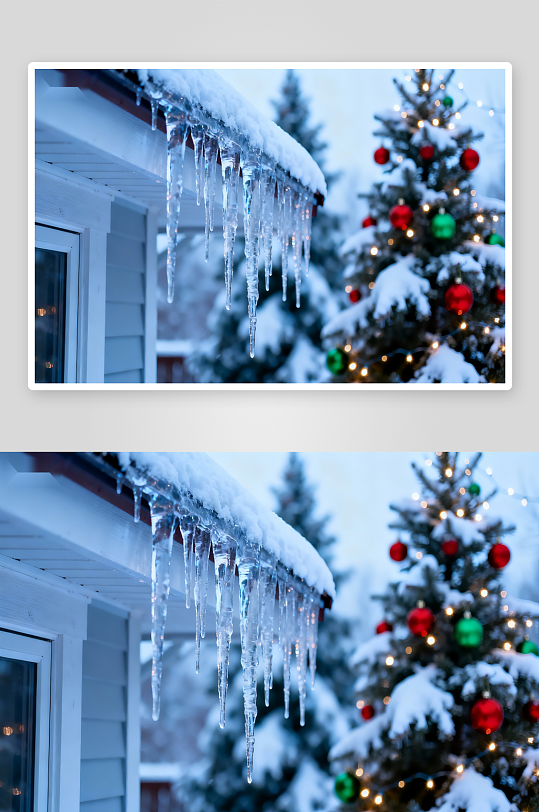 雪挂冰凌圣诞树背景照片-众图网