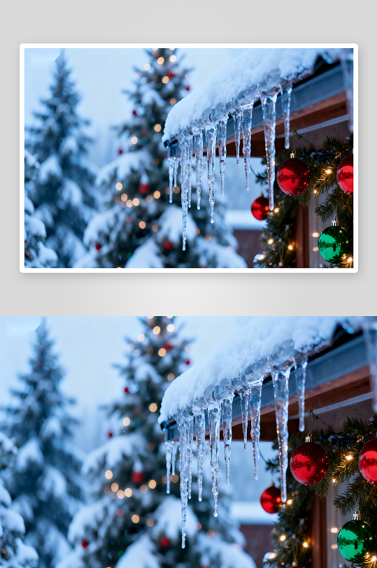 雪景圣诞树挂冰凌-众图网