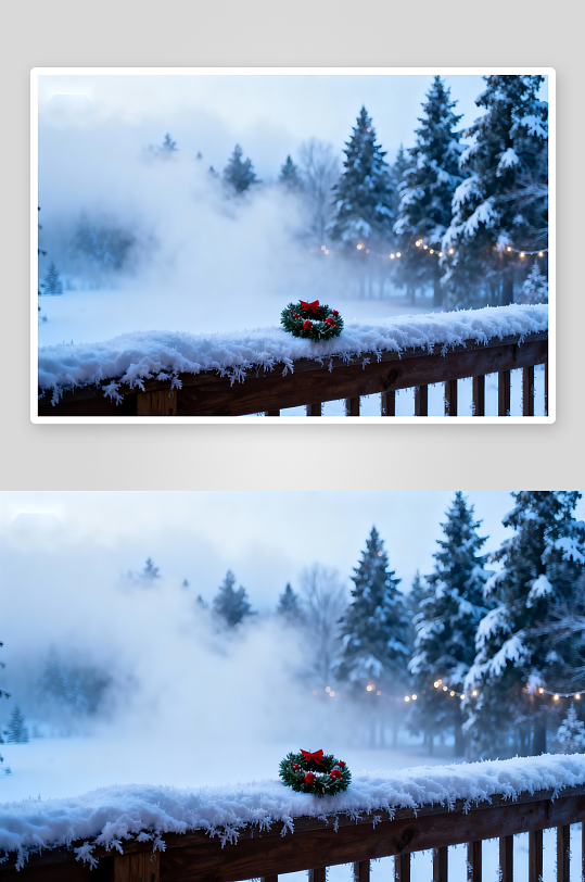 雪景圣诞花环背景照片-众图网