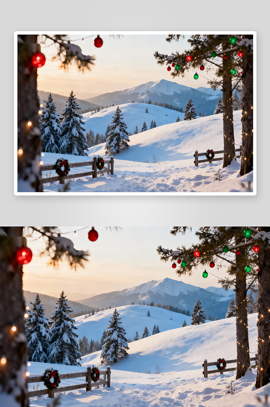 雪景圣诞装饰山林风光-众图网