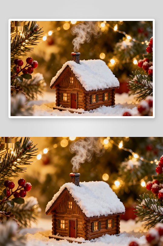雪景小木屋圣诞装饰-众图网