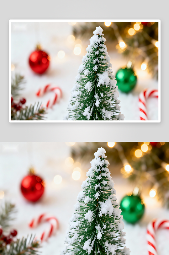 雪覆圣诞树与糖果节庆装饰-众图网