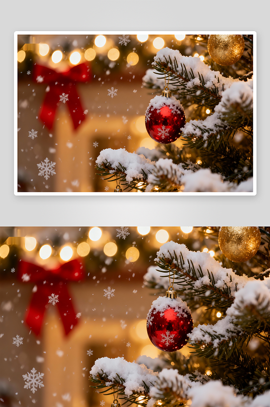 雪覆圣诞树挂饰节日氛围-众图网