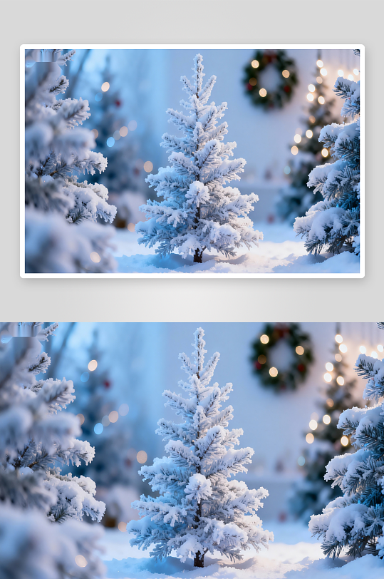 雪覆圣诞树节日氛围浓厚-众图网