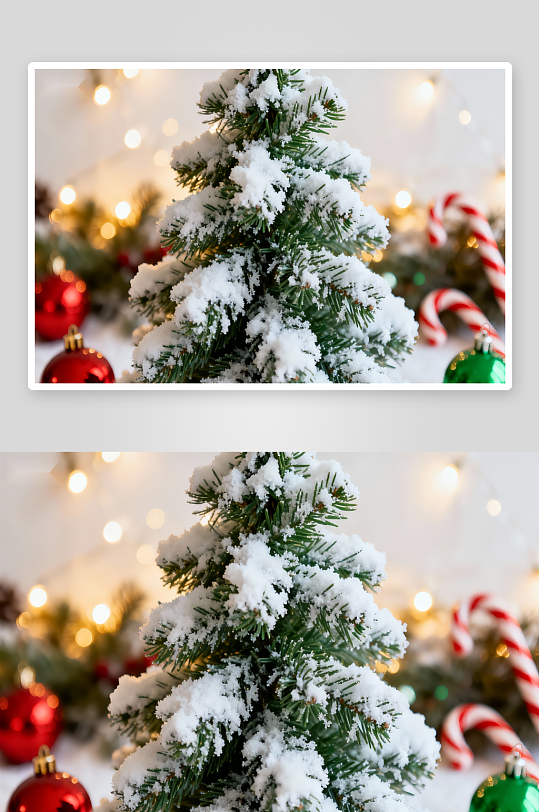 雪覆圣诞树节日装饰-众图网