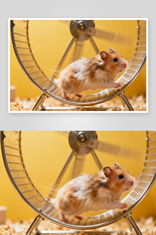 仓鼠奔跑在金属跑轮上-众图网