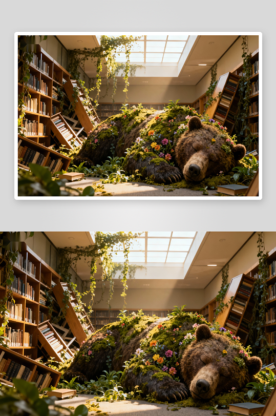 图书馆里的苔藓花熊-众图网