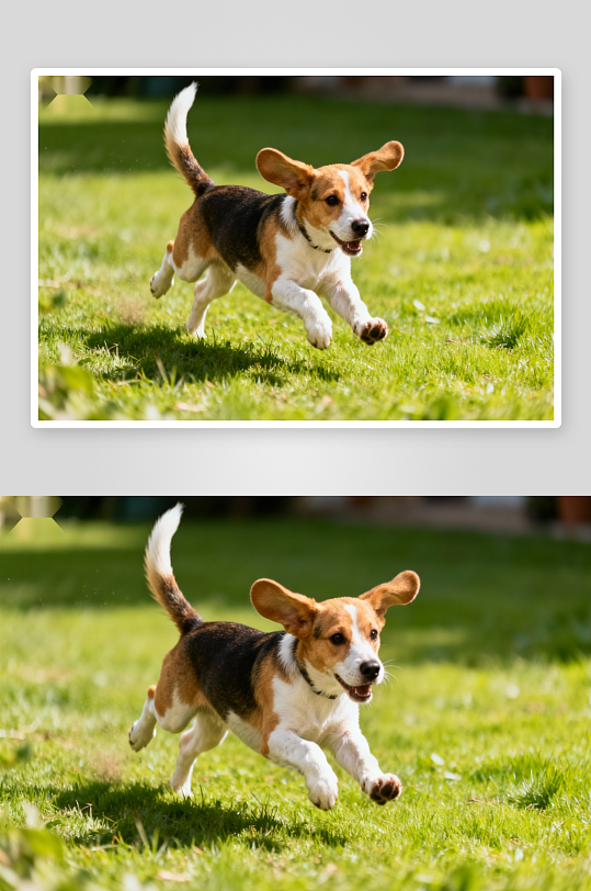 小狗奔跑在绿草地上-众图网
