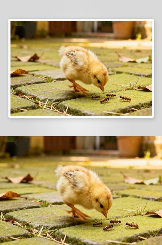 小鸡与蚂蚁同框趣味场景-众图网