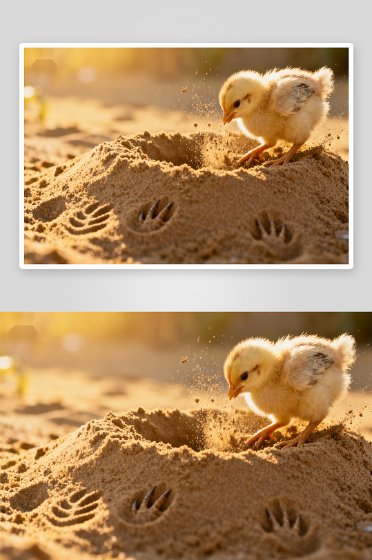 小鸡沙地探头萌态可掬-众图网