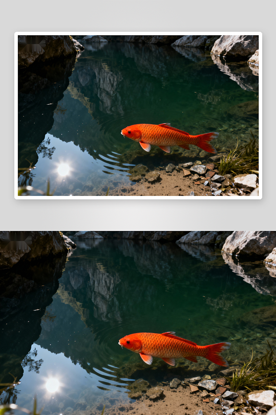 红鲤游弋清澈池塘-众图网