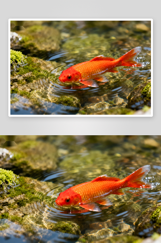 红鲤游弋清澈溪流-众图网