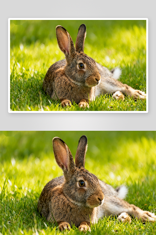 草地上的棕色兔子静憩-众图网