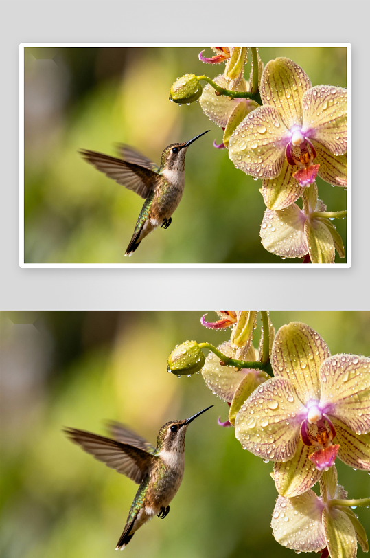 蜂鸟采蜜兰花瞬间-众图网
