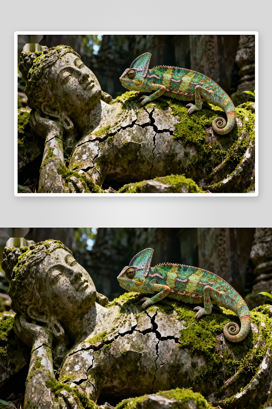 蜥蜴栖息石雕之上-众图网