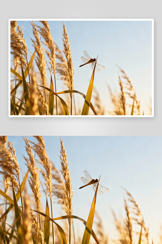 蜻蜓停歇金黄草丛间-众图网