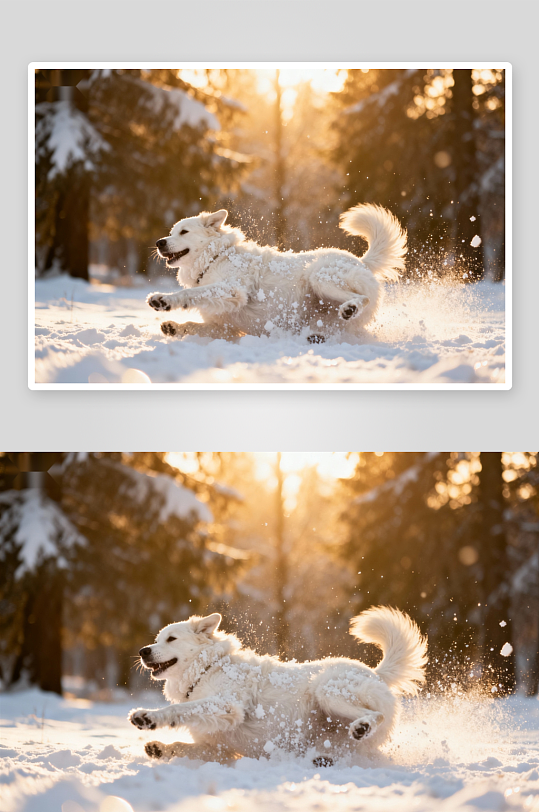 雪地奔跑的白色狗狗-众图网