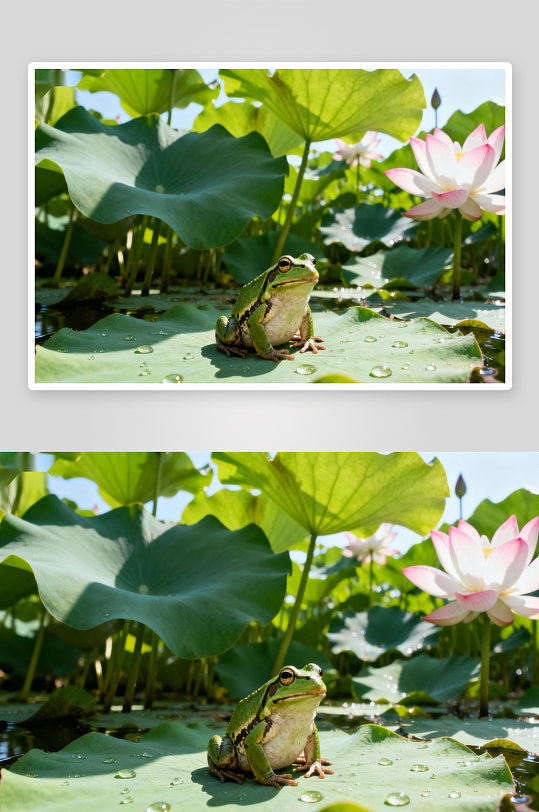 青蛙栖息荷叶荷花盛开-众图网