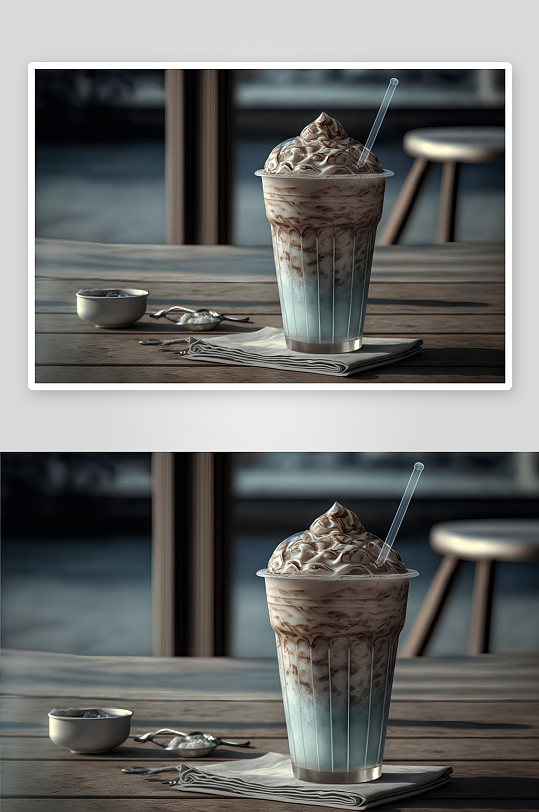 一杯巧克力奶昔搭配糖碗-众图网