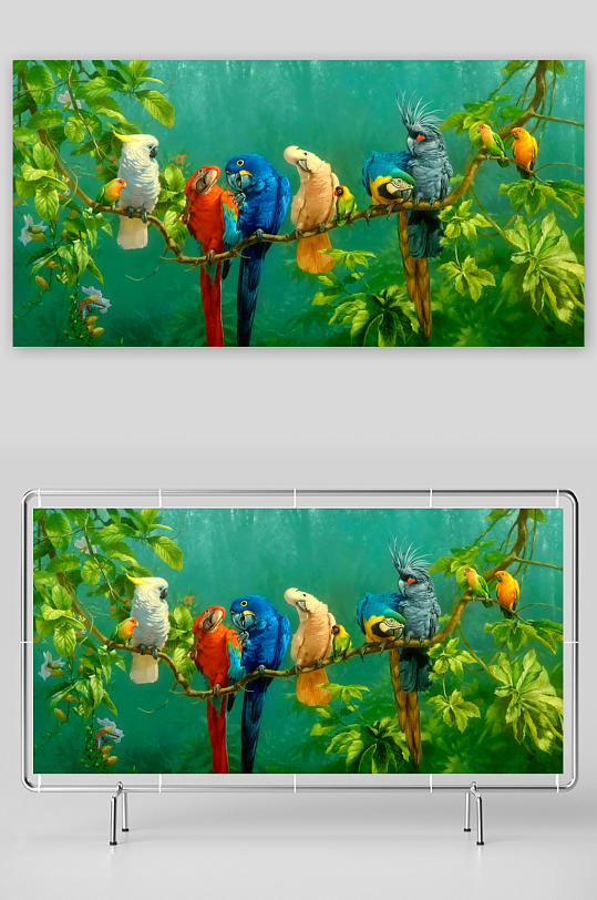 七彩鹦鹉栖息绿叶枝头-众图网