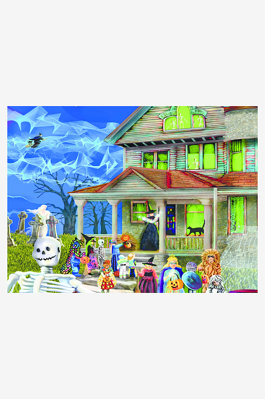 万圣节主题房屋装扮场景-众图网