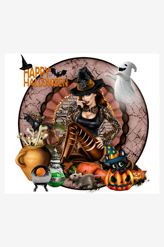 万圣节主题插画包含女巫与南瓜-众图网