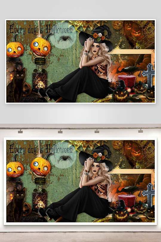 万圣节主题插画女巫与南瓜-众图网