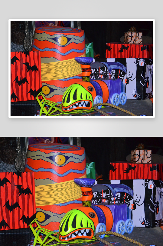 万圣节主题装饰火车与箱子-众图网