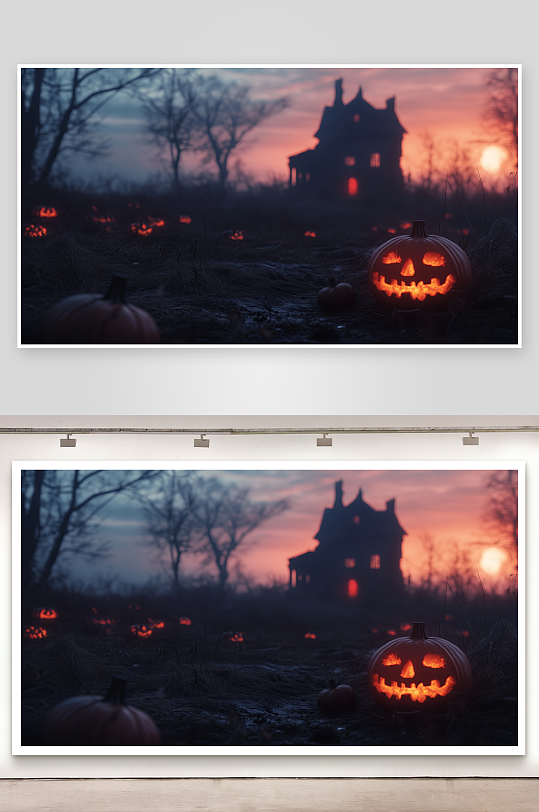 万圣节南瓜与幽暗房屋-众图网