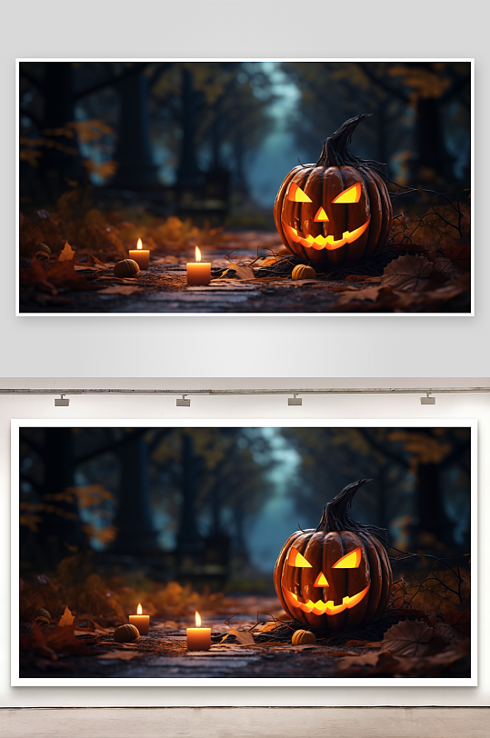 万圣节南瓜灯与烛光夜景-众图网