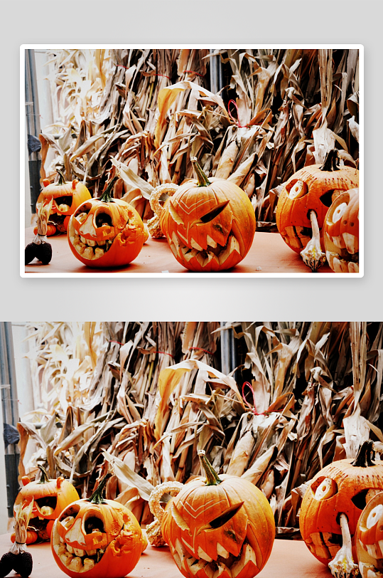 万圣节南瓜灯与玉米堆-众图网