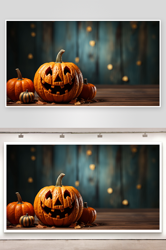 万圣节南瓜灯木桌摆拍-众图网