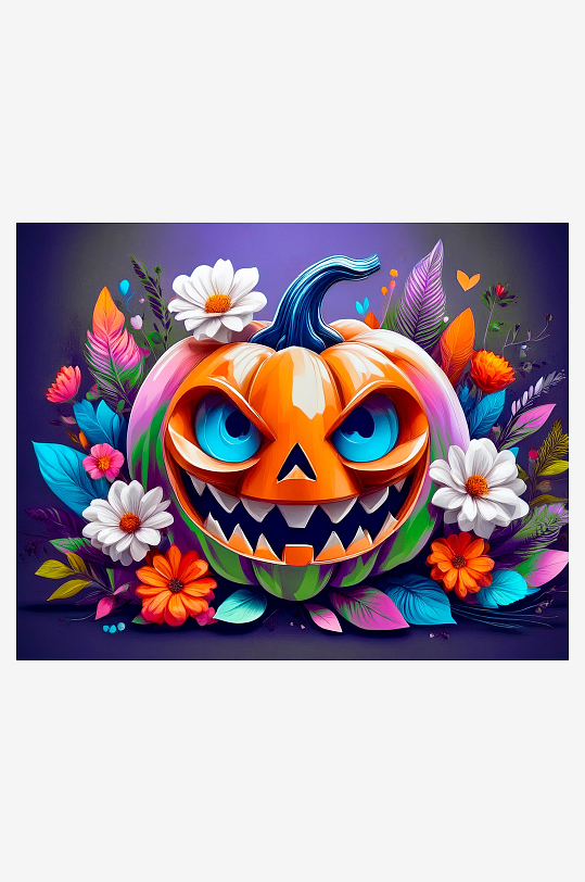 万圣节南瓜花环艺术画-众图网