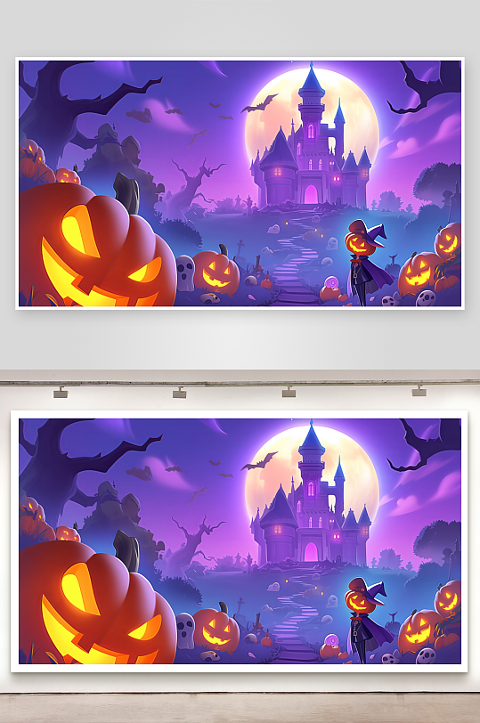 万圣节夜城堡南瓜灯-众图网