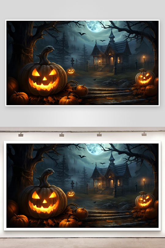 万圣节夜惊悚南瓜与古宅-众图网