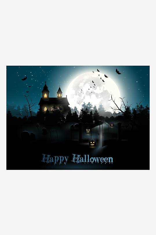 万圣节夜景教堂墓地-众图网